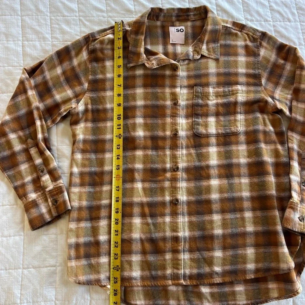 SO 100% Cotton Brown & Tan Plaid Flannel | Button-Up Shirt